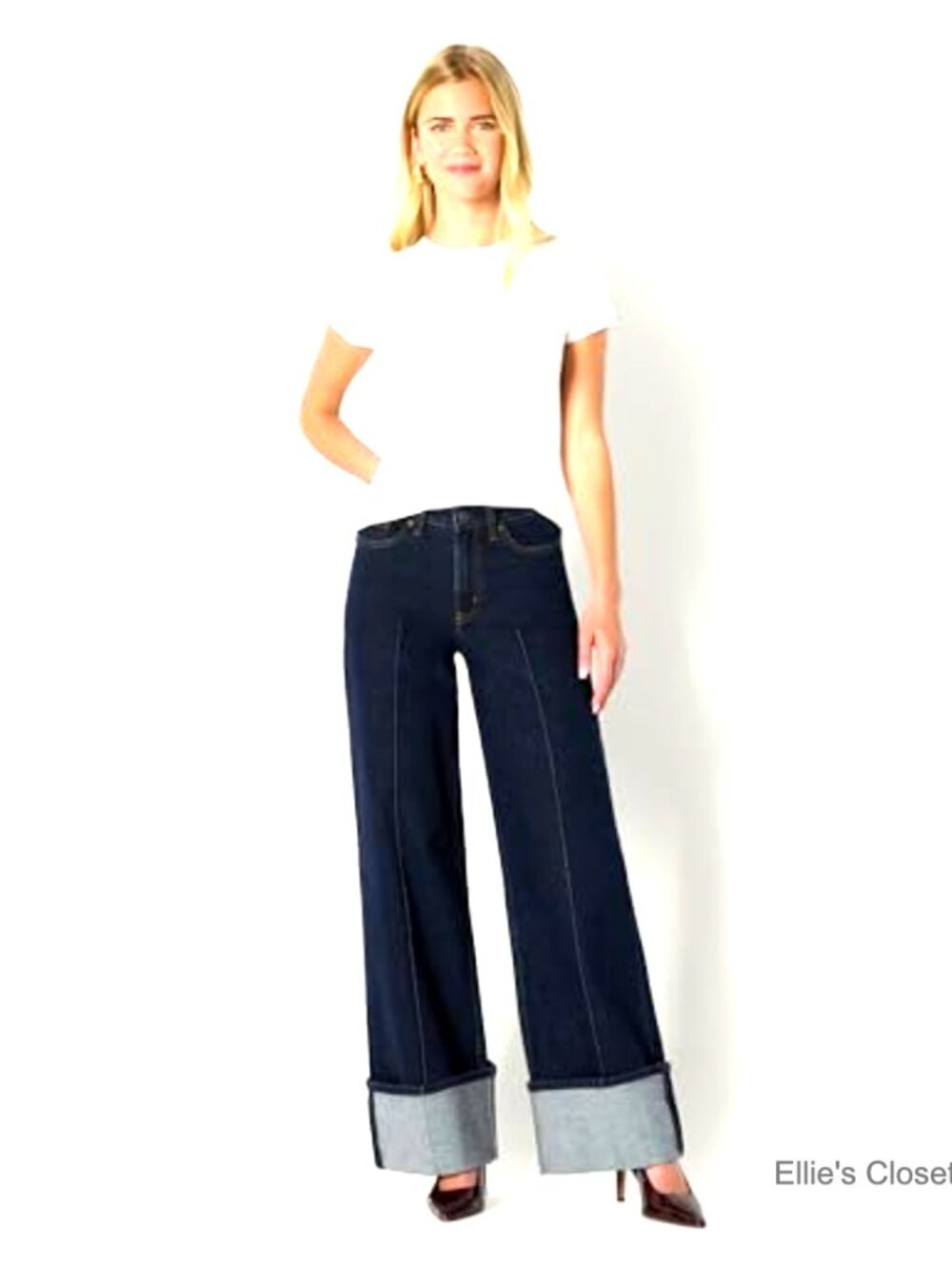 High-Rise Wide Leg Cuffed Jean, Low Stretch Denim, 79% Cotton - Picture 6 of 7